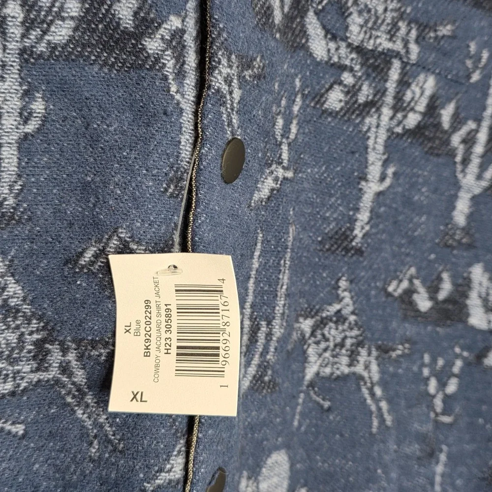 NWT Rock‎ & Roll Denim Boys XL Horse Cactus Print Shacket Tight Knit Fleece Blue